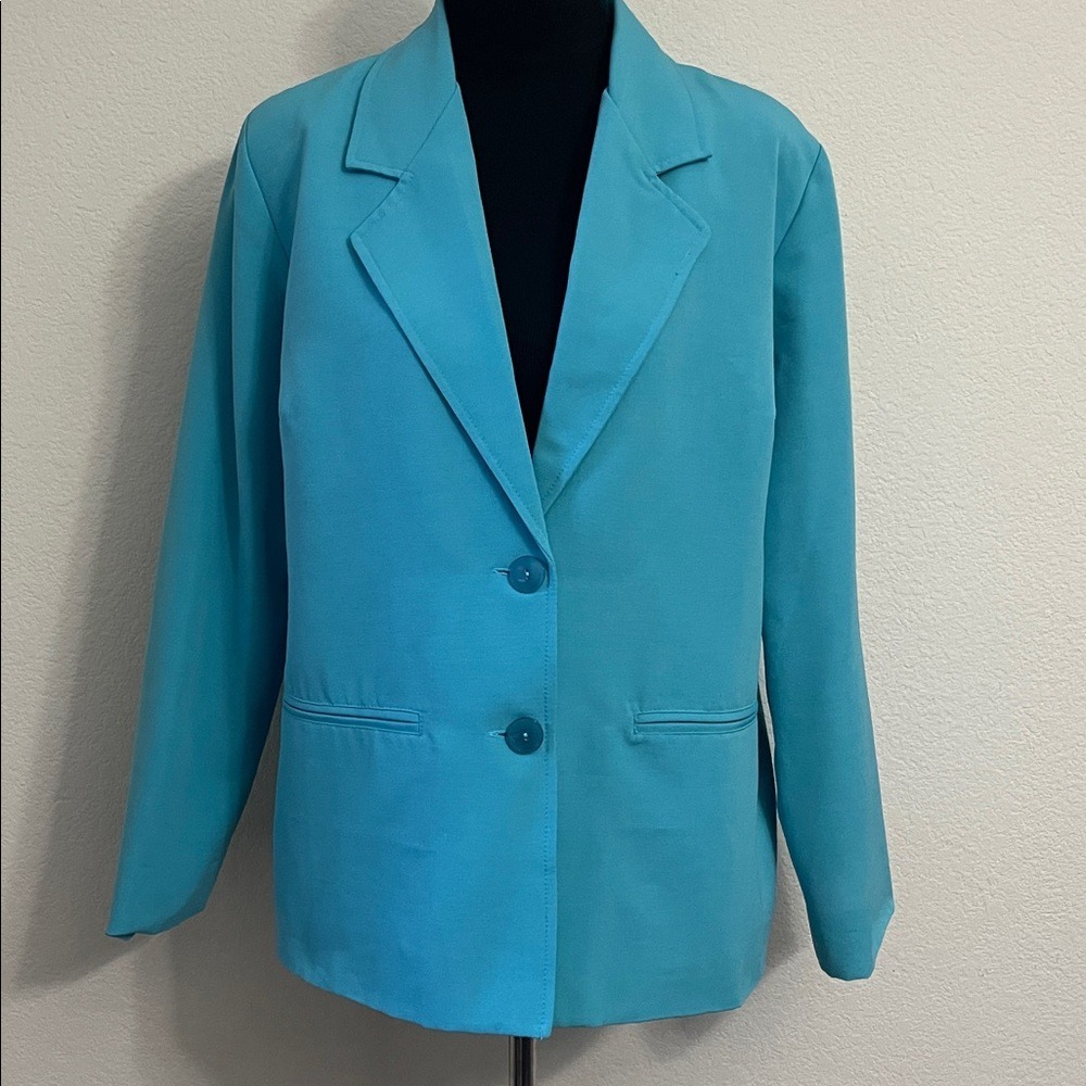 Brownstone Studio‎ Petites Turquoise Two Button Blazer Jacket PM M31044